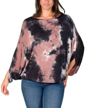 24seven Comfort Apparel Mocha Tie Dye Batwing Sleeve Relaxed Fit Top - Gray