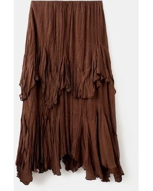 Mango Ruffled Chiffon Skirt - Brown
