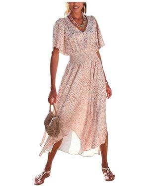 Lascana Flowy Flutter Sleeve V-neck Maxi Dress - Pink