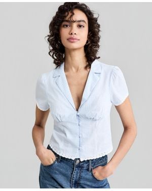 And Now This Gingham Lace-trim Fitted Cotton Shirt - White