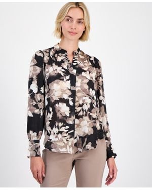 Anne Klein V-neck Pleated-front Blouse - White