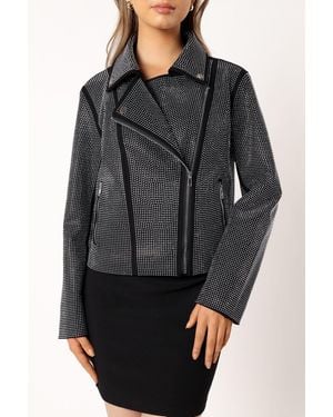 Petal & Pup Elaina Crystal Studded Moto Jacket - Gray
