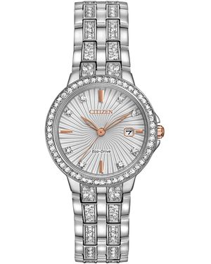 Citizen Women's Eco-drive Crystal Accent Stainless Steel Bracelet Watch 28mm Ew2340-58a - Metallic