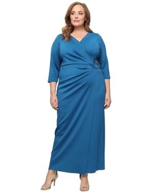 Alex Evenings Plus Size Stretch V-neck Dress - Blue