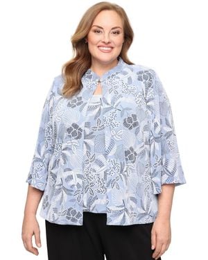 Alex Evenings Plus Size Printed Mandarin Neck Jacket And Top - Blue