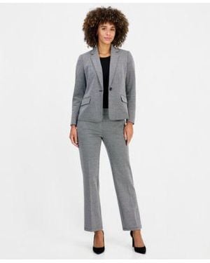 Kasper Knit Jacquard Notched Collar Blazer Audrey Pull On Pants - Gray