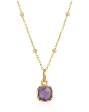 Spero London Amethyst Square Pendant Necklace With Beaded Chain - Metallic