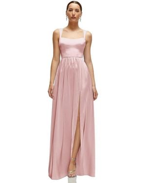 After Six Plus Size Shaped Strap Portrait Neckline Fluid Satin Maxi Dress - Pink