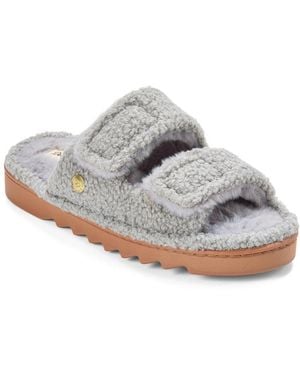 Dearfoams Regina Teddy Double Band Slide Slipper - Gray