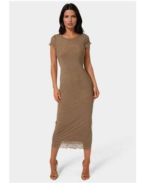 Bebe Flocking Mesh T-shirt Maxi Dress - Brown