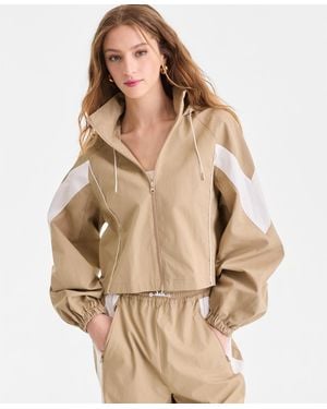 BarIII Nylon Hooded Track Jacket - Natural