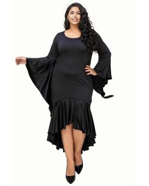 L I V D Plus Size Arielle Flowy Mermaid Hem Dress - Black