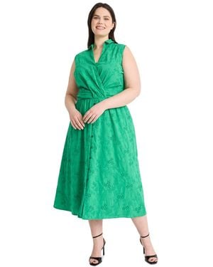 Maggy London Plus Size Eyelet Sleeveless Surplice Midi Dress - Green