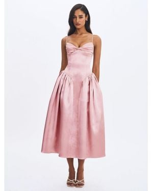 Miss Circle Tullia Dusty Rose Satin Ruched Midi Dress - Pink