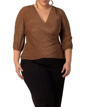 Kiyonna Plus Size Celeste Sparkle Faux Wrap Top - Black