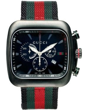Gucci Watch, Men's Swiss Chronograph Coupe Green And Red Stripe Nylon Strap 44mm Ya131202 - Multicolor