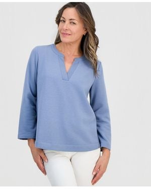 Style & Co. Petite Luxlounge Bracelet-sleeve Fleece Top - Blue
