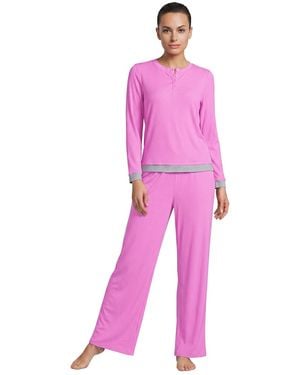 Lands' End Henley-style Long-sleeve Top And Wide-leg Pants - Pink