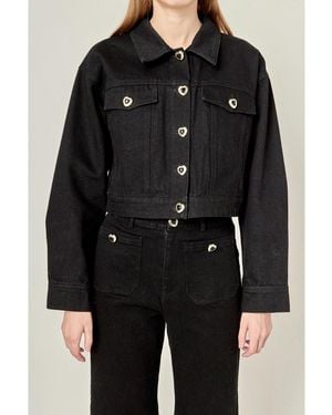 English Factory Drop Shoulder Cropped Denim Jacket - Black