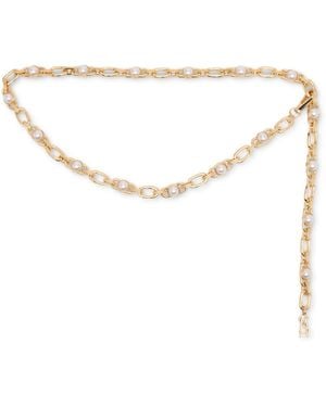 Steve Madden Imitation Pearl Linked Chain Belt - White