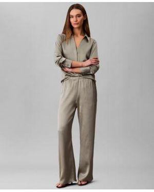 Calvin Klein Hammered Fitted Collared Shirt Hammered Pull On Pants - Gray