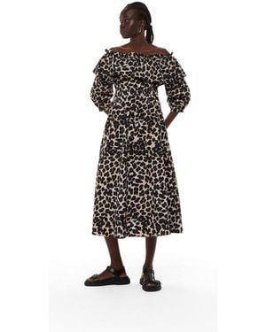 Whistles Leopard Spot Bardot Midi Dress - White