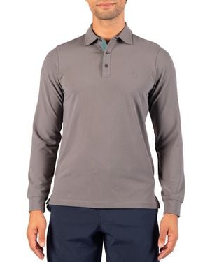 Tailorbyrd Micro Grid Long Sleeve Performance Polo - Gray