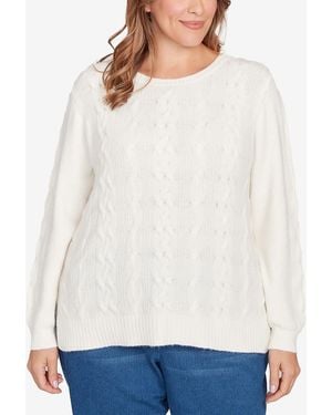 Ruby Rd. Plus Size Mixed Cable Cozy Sweater - White