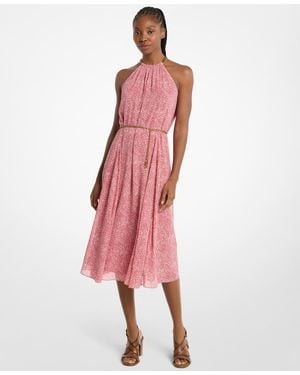 Michael Kors Chain Belt Halter Neck Midi Dress - Pink