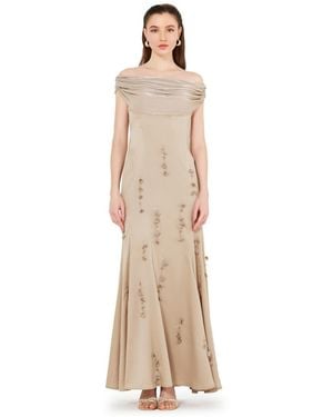Amiri Off-the-shoulder Cowl Neckline Dress With Floral Embellishment - White