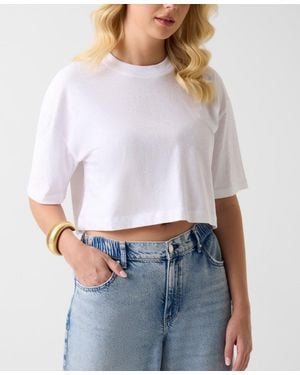 Guess Rhinestone Embellished Crewneck Cropped T-shirt - White