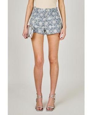 Endless Rose Floral Embroidered Denim Jacket Micro Shorts - Blue
