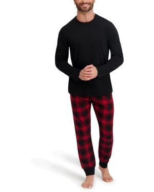 Hanes Long Sleeve Crew Flannel Sleep Set - Red