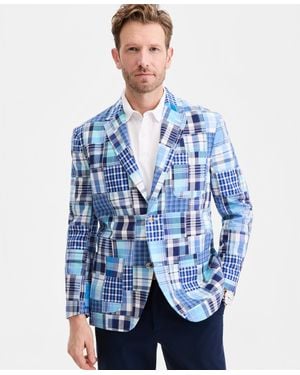 Club Room Patchwork Madras Regular-fit Blazer - Blue