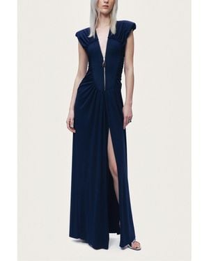 Nocturne Zip-front Draped Maxi Dress - Blue