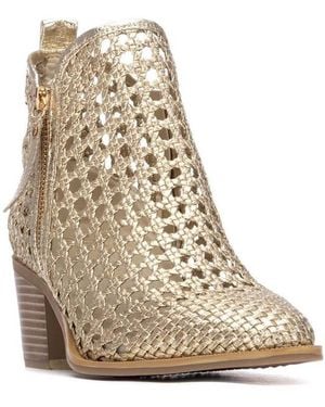 Xti Block Heel Braided Style Ankle Booties - Natural