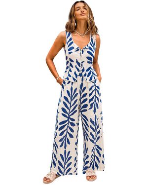 CUPSHE V-neck Scalloped Trim Vest And Wide-leg Pants Set - Blue