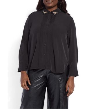 Lyssé Plus Size Lizeth Embellished Tuxedo Blouse - Black