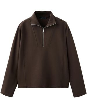 Mango Turtleneck Zip Viscose-blend Sweatshirt - Brown
