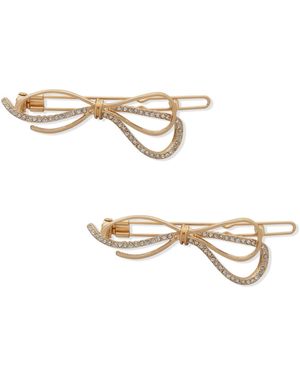 Lonna & Lilly 2-pc. Gold-tone Pave Bow Hair Barrette Set - White