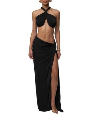 JLUXLABEL City After Dark Open-back Thigh-high Slit Halter Top And Maxi Skirt - Black