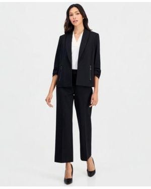 Anne Klein Essentials Petite 3 4 Sleeve Open Front Jacket Pull On Wide Leg Pants - Blue