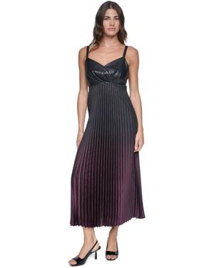DKNY A-line Midi Pleated Foiled Ombre Dress - Purple