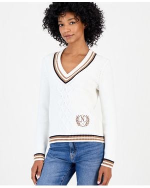 Nautica V-neck Varsity Tipped Sweater - White