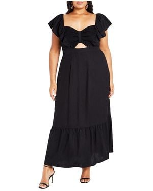 City Chic Plus Size Alora Strap Front Frill Maxi Dress - Black