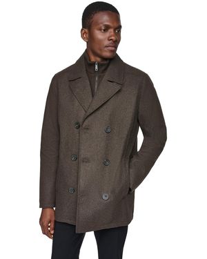 Kenneth Cole Double Breasted Wool Blend Peacoat - Brown