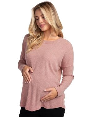 Hello Miss Maternity Crewneck Long-sleeve Relaxed-fit Sweater - Pink