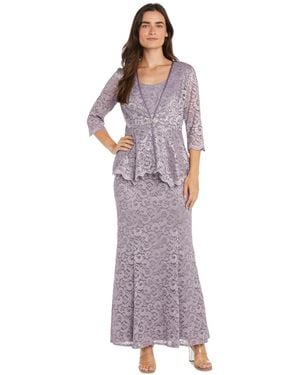 R & M Richards Petite 2-pc. Metallic-lace Gown & Jacket Set - Purple