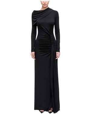 Nocturne Asymmetric Neckline Draped Maxi Dress - Black