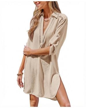 CUPSHE Throw It On White Cover-up Mini Beach Dress - Natural
